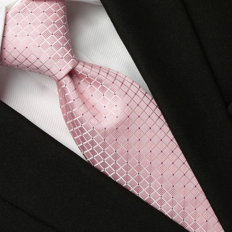 KissTies Mens Pink Tie Checkered Necktie Wedding Ties For Men - Image 2
